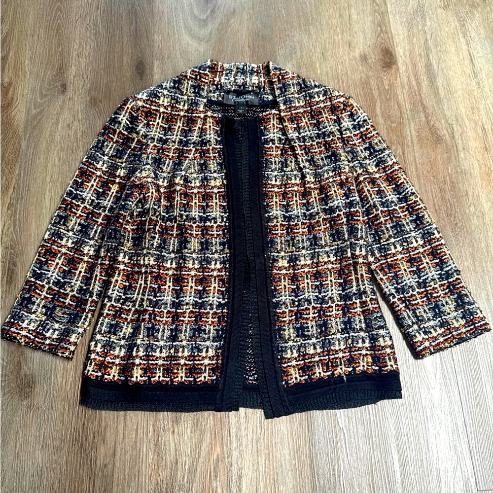 St. John Couture - Jacket/Blazer - Navy/Gold/Bronze-Tweed - Size 4